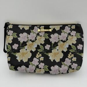 Steve Madden Floral Cosmetic Bag‎ Clutch Black Zip Opening